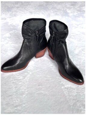 SÖFFT Abeena Black Western-Inspired Perforated Leather Bootie--NEW--8
